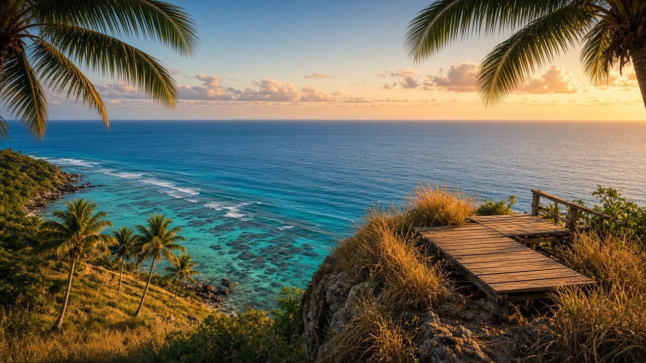 Cliff lookout over deep blue Mamanuca water