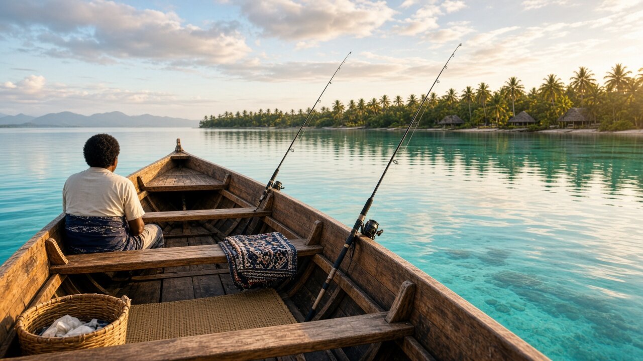 Traditional longboat on fishing waters at dusk
